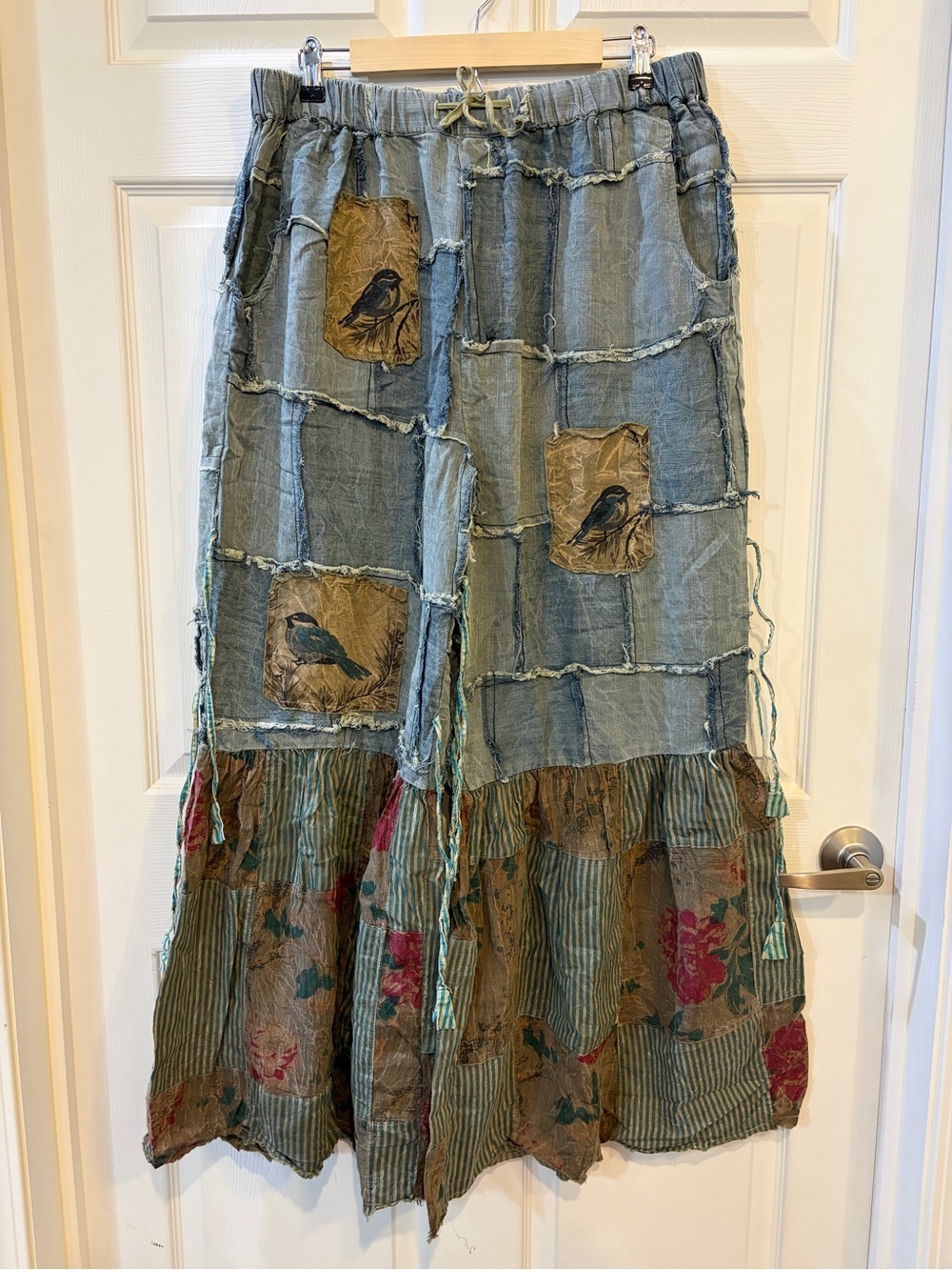 NWT Pocket Full of Birds Patchwork Extra Wide-Leg Boho Pants A Rare Bird